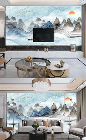 中式意境抽象山水画装饰画电视背景墙