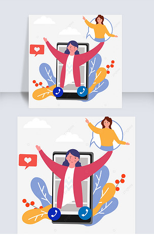 手绘卡通手机工作视频插画