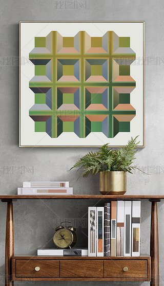 现代抽象几何色块立体对称浮雕客厅玄关装饰画