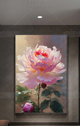 原创康乃馨粉色温馨花朵植物简约肌理抽象轻奢装饰画
