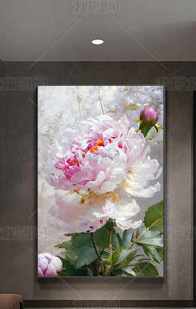 原创康乃馨粉色温馨花朵植物简约肌理抽象轻奢装饰画