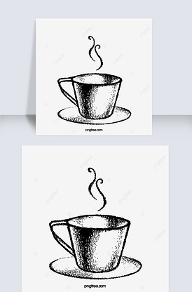 黑色和白色线条画手绘茶杯