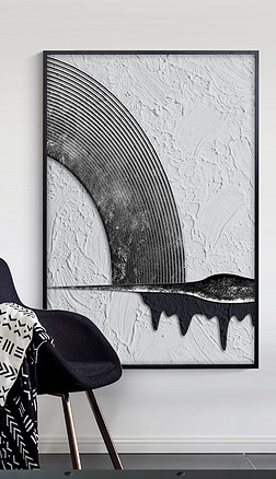 北欧现代轻奢抽象简约艺术黑白几何晶瓷画装饰画