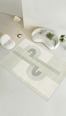 现代简约绿色几何条纹小清新客厅卧室地毯地垫设计