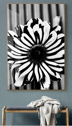 黑白抽象线条几何斑马纹理油画条纹玄关挂画