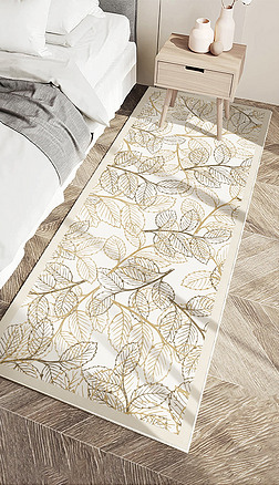 北欧轻奢植物线描叶子客厅卧室地毯地垫床边毯