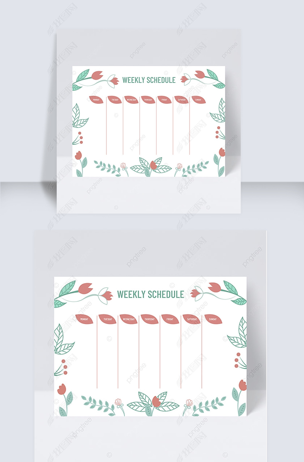 原创手绘商业白色植物花朵周计划表格设计横版