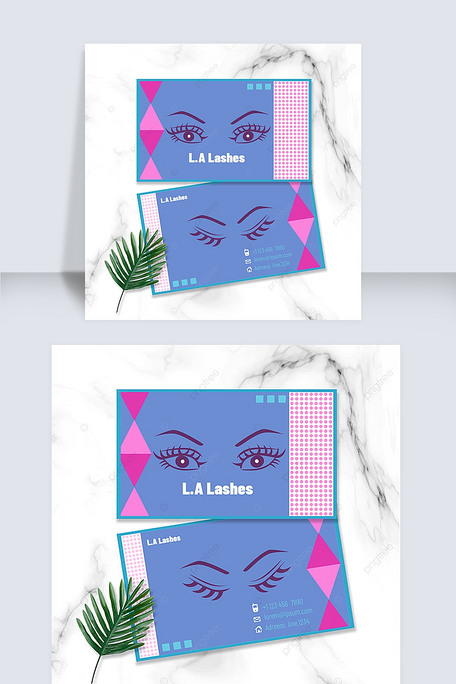 蓝紫色潮流美睫工作室名片设计