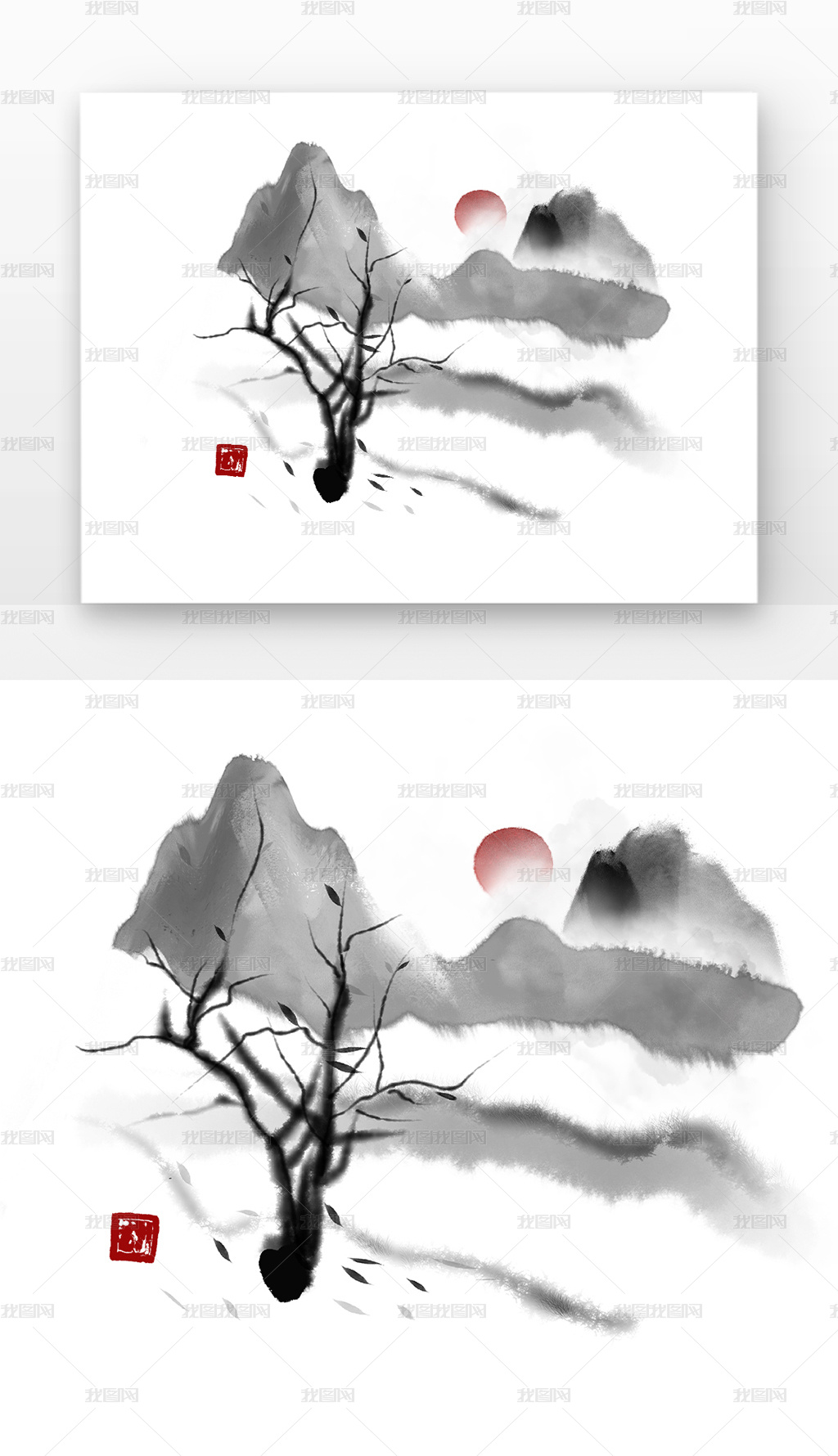 水墨山水高山河流枯树下载-编号28352266-其他-我图网