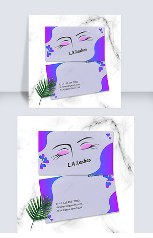 扁平风格蓝紫色美睫工作室名片设计