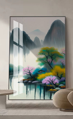 现代简约新中式水墨山水意境中国画客厅装饰画