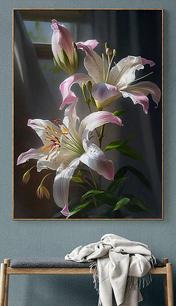 装饰百合花装饰画|原创百年好合油画风花卉装饰画