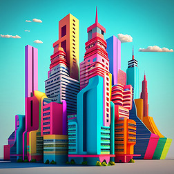 立体科幻城市绚烂3D模型数字艺术作品