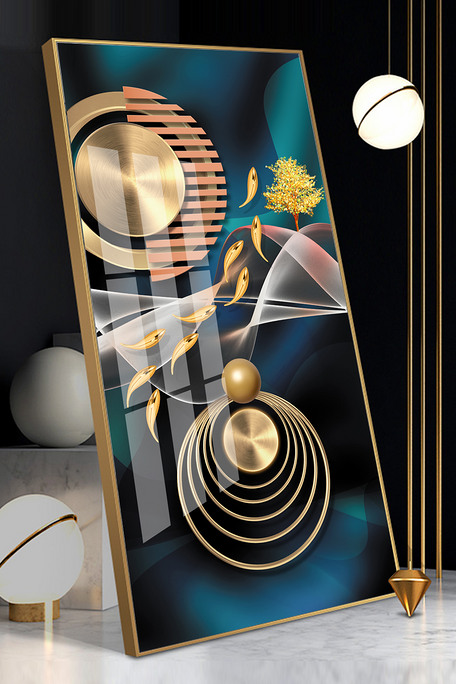 现代轻奢抽象质感线条金色游鱼玄关图片素材(psd分层格式)免费下载