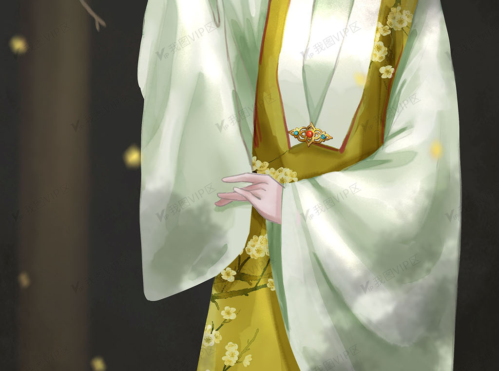 黄色汉服古装明代女子银杏秋天插画