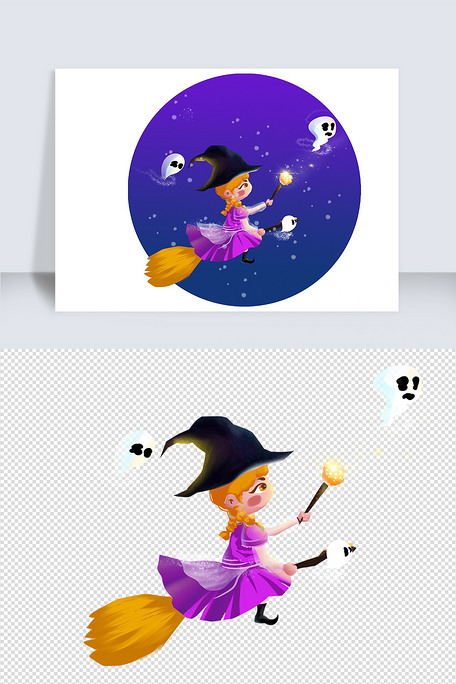 魔法女孩女巫小精灵万圣节骑扫帚