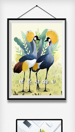世界动物日冠鹤插画