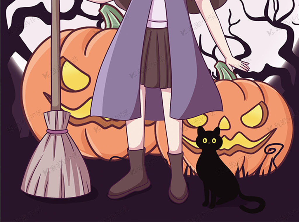 万圣节万圣夜小魔女插画图片素材(psd分层格式)免费下载_卡通风大全