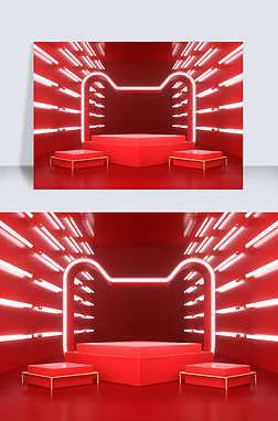 红色c4d双11立体展台