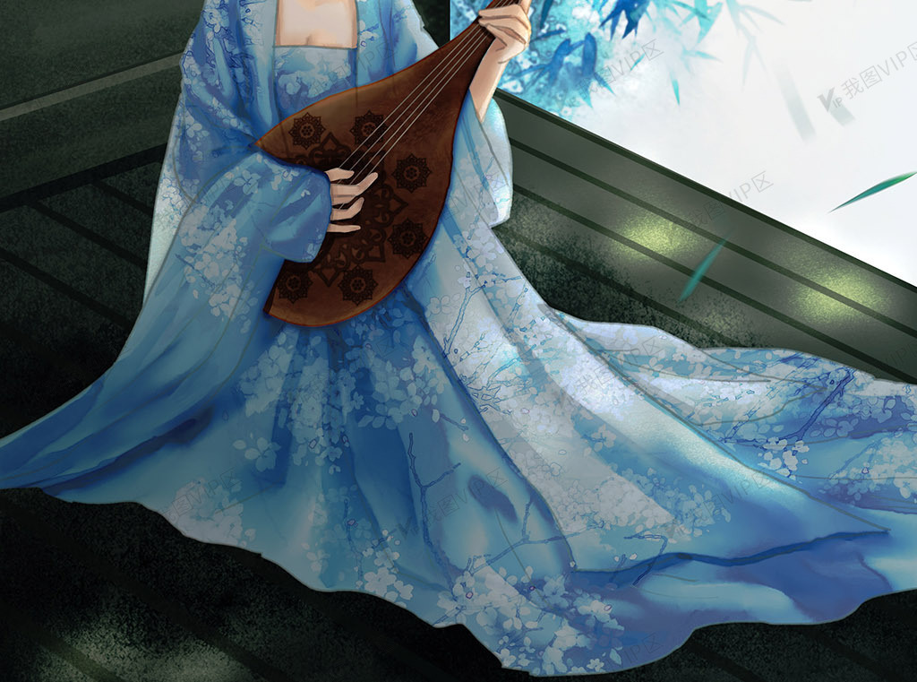 中国风场景琵琶女古风插画