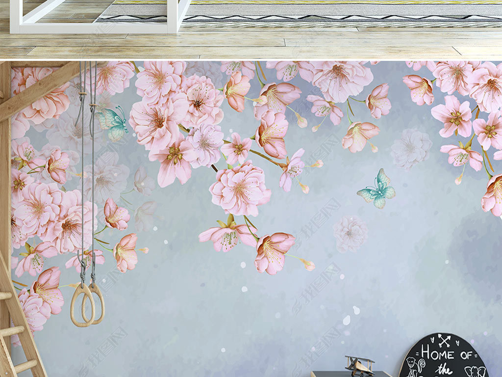 现代手绘樱花浪漫花朵室内背景墙花卉田园风背景墙