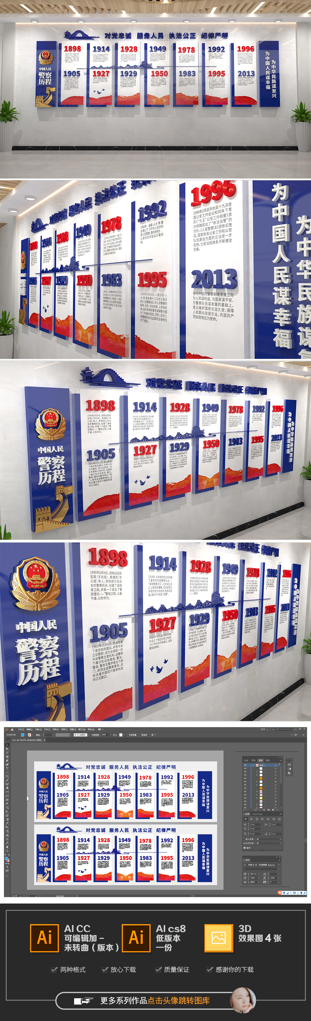 蓝色警史历程发展历程文化墙