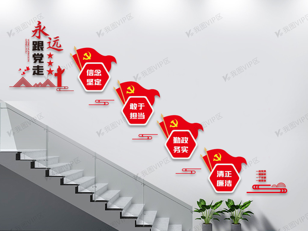 永远跟党走楼梯文化墙