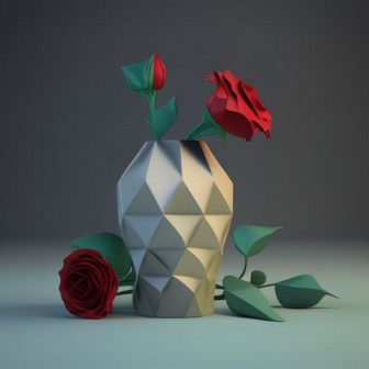 玫瑰花瓶3D模型数字艺术作品11