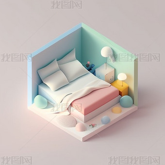 小巧可爱单体卧室床数字艺术作品JPG4