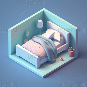 小巧可爱单体卧室床数字艺术作品JPG7