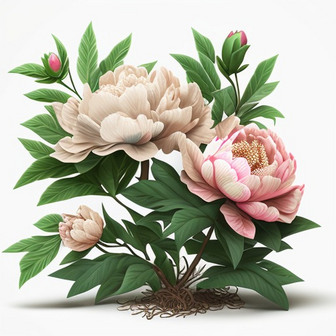 数字艺术作品3D牡丹花丛模型3