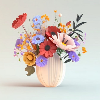 春日花瓶花束3D模型数字艺术作品1
