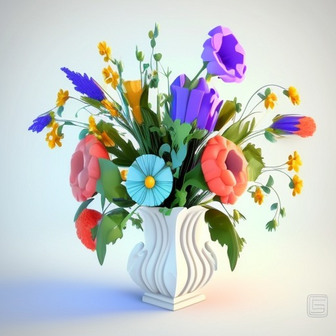 春日花瓶花束3D模型数字艺术作品3