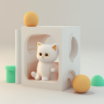 猫咪玩耍3D模型数字艺术作品5