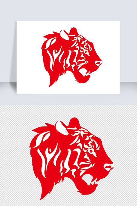 2022红色剪纸新年矢量装饰虎头元素