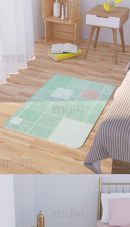2022年绿色简约现代轻奢网格图形地毯