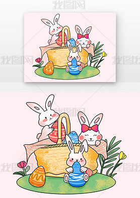 复活节兔子和彩蛋淡粉色背景