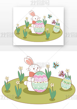 温馨色调复活节兔子和彩蛋矢量图