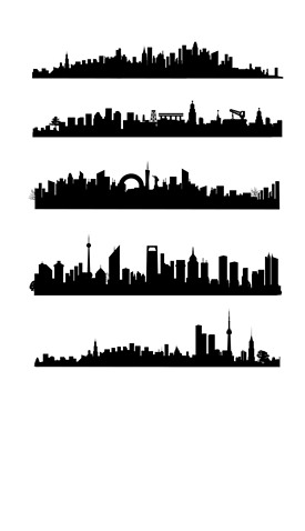 广州上海城市剪影地标建筑手绘都市风光背景