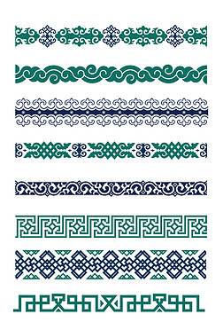 民族图案纹样免抠元素|矢量幽夜青色蒙古长条花纹图案
