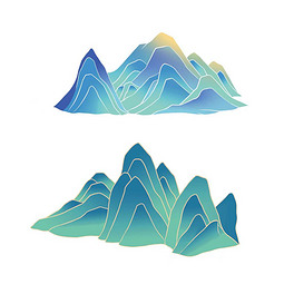 国潮风山峰山脉山水手绘线条插画免抠元素