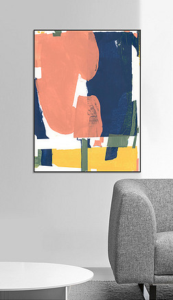 简约北欧粉蓝色拼接色块艺术抽象样板间玄关装饰画