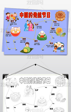 中国传统节日手抄报春节中秋清明端午节小报模板