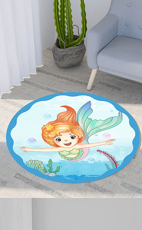 可爱卡通美人鱼图案房间地毯地垫