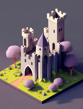 4数字艺术作品3D城堡建筑元素立体