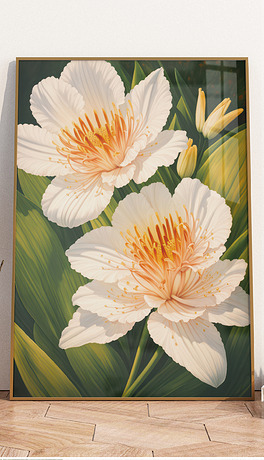白色百合花花卉植物抽象艺术想象油画装饰画