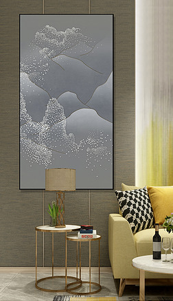 手绘山水玄关装饰画挂画图