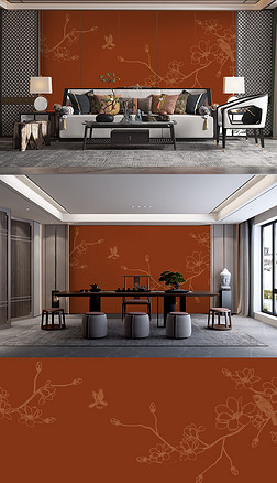 花鸟春天国潮背景墙壁画