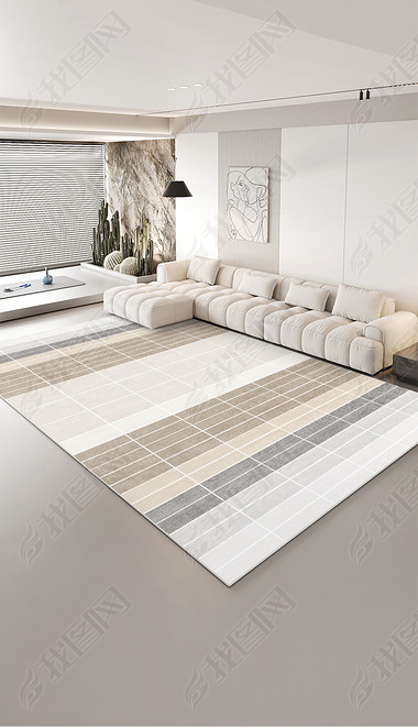 现代简约几何条纹艺术轻奢客厅卧室地毯地垫图案设计