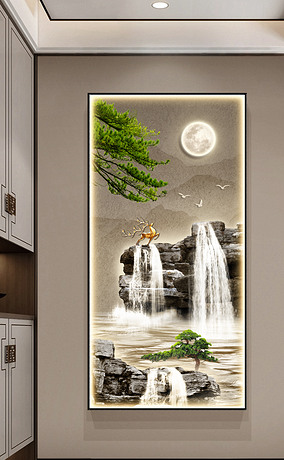 新中式背有靠山流水生财走廊过道玄关客厅装饰画4